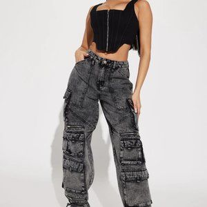 Ankle Tie Cargo Jean - Black Wash NWT